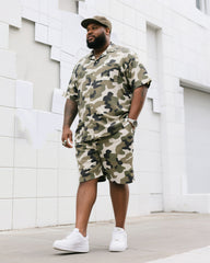 Big Men's Daily Casual Camouflage Short Sleeve Shirt Shorts Suit