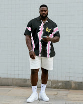 Big & Tall Men's Daily Leisure. Irregular Gradient Strip Print Shirt Shorts Suit