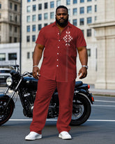 Men's Plus Size Red Simple Daily Casual Short Sleeve Shirt Trousers Suit