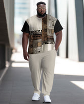 Men's Large Street Totem Retro Color Matching Pattern Casual Two-piece Set
