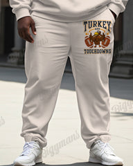 Men's Thanksgiving Turkey And Touchdowns Print Plus Size Hoodie Suit
