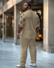 Big & Tall Men's Business Khakis B Letter Diamond Pattern Printed Long Sleeve Shirt Pants Suit