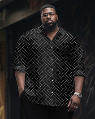 Big Men's Classic Geometric Long Sleeve Lapel Shirt 2-piece Set