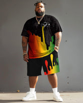 Men's Plus Size Fun Reggae Color Watercolor T-Shirt Shorts Suit