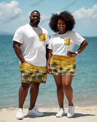 Couple's Stars Stitching Short-sleeved T-shirt Shorts Suit Large