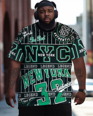 Men's Plus Size NYC Letter Graffiti Short Sleeve Round Neck T-Shirt