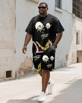 Men's Plus Size Street Graffiti Fun Expression Print Round Neck Short Sleeve T-Shirt Shorts Suit