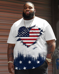 Big Men's Independence Day Flag Love Crewneck Short Sleeve T-Shirt