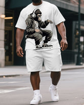 Men's Big & Tall Cartoon Street Wear Gorillas Print Casual Short-Sleeved T-shirt and Short Set