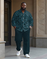 Men's Plus Size Retro Floral Print Long Sleeve Shirt Pants 2-Piece Set