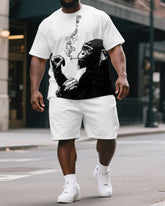 Men's Simple Sketch Gorillas Smoking Print Big & Tall Outdoor Short-Sleeve T-shirt & Short Set