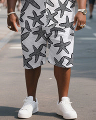 Big & Tall Men's Hawaiian Starfish Print Shirt Shorts Suit