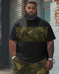 Men's Plus Size Colorblock Camouflage Print T-Shirt Shorts Set