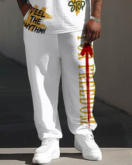 Men's Casual Large Street Pattern Printed Short Sleeve Trousers Suit