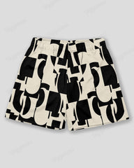 Plus Size Men's Black And Khaki Geometric Print Sports Mesh Quick-Dry Shorts