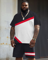 Street Casual Red Stripe Colorblock Print Big Men's Set