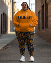 Women's Casual Street Fashion Colorblock Queen Print Plus Size Hoodie Suit