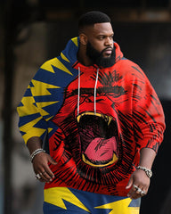 Big & Tall Men's Street Fashion Monkey Graffiti Print Hoodie Suit