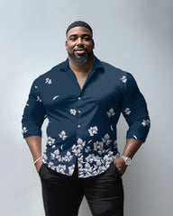 Floating Plum Blossom Men's Plus Size Long Sleeve Lapel Shirt