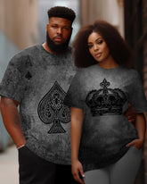 Couple Large Size Ace of Spades Crown Round Neck Short Sleeve T-Shirt