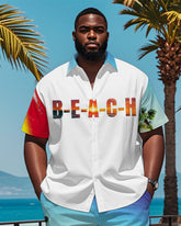 Men's Plus Size Hawaiian Gradient Beach Letter Print Short Sleeve Shirt