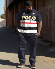 Men's Plus Size Color Matching Star Sports And Leisure Two-Piece Suit