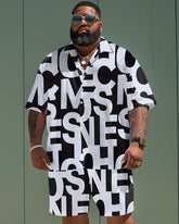 Men's Plus Size Simple Large Letter Print Short Sleeve Shirt Shorts Suit