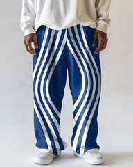 Men's Simple White Stripe Printed Daily Casual Big and Tall Pants