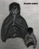 Big & Tall Men's Leopard Print Two-Face Zipper Loose Hooded Sweat S-2XL