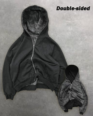 Big & Tall Men's Leopard Print Two-Face Zipper Loose Hooded Sweat S-2XL