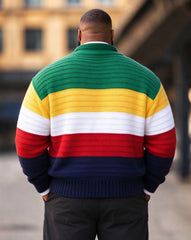Big & Tall Men's Color-block Stripes with Letter Print Knit Cardigan