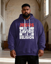 Big & Tall Men's JESUS IS MY SAVIOR Faith Letter Print Hoodie