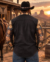 Big & Tall Men's Vintage Floral and Horse-head Print Long Sleeve Shirt