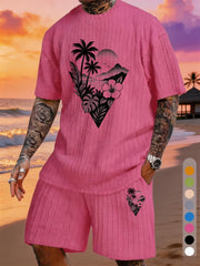 Island Triangle Coconut Grove Tree Print Textured Fabric Plus-Size Resort Set