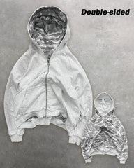 Big & Tall Men's Leopard Print Two-Face Zipper Loose Hooded Sweat S-2XL