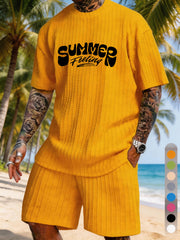 "SUMMER Feeling" Print Texture Large Size Vacation Suit
