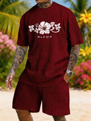 ALOHA Althea Flower Printed Texture Large Size Vacation Suit