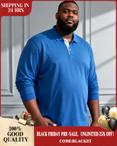 Men's Large Size Four Seasons Blue Neckline Business Color Matching White Pullover Button Stretch POLO Long Sleeve Shirt