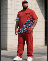 Big Boy Daily Casual Chinese Red Creative Stitching Texture Polo English Short-sleeved Trousers Suit