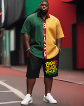 Plus Size Boys June Day Free Day Black Green Yellow Stitching Short Sleeve Shirt Shorts Suit