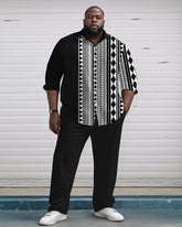 Men's Plus Size Black Spell Geometric Print Long Sleeve Shirt Trousers Suit
