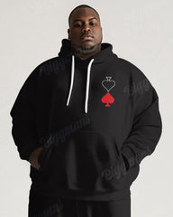 Men's Daily Casual Black Poker Print Big and Tall Hoodie Set