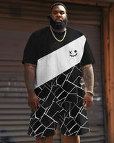 Casual Colorblock Geometric Print Large Size Men's T-shirt Shorts Set