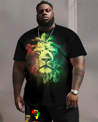 Men's Big and Tall Reggae Contrast Lion T-Shirt Shorts Set