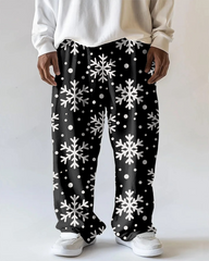 Big Men's Vintage Snowflake Printed Loose Casual Pocket Pants