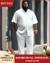 Versatile Solid Color White Big Men's Short Sleeve Shirt Trousers Set