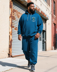 Big & Tall Men's Blue Skull Graffiti Alphabet Print Hoodie Set