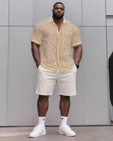 Big & Tall Men's Daily Casual Creamy-white Infinite Fan Official Printed Shirt Shorts Suit