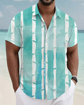 Men's Plus Size Hawaiian Green Slub Print Short-sleeved Slub Shirt