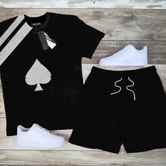 Men's Plus Size Spades Casual Short Sleeve Shorts Set